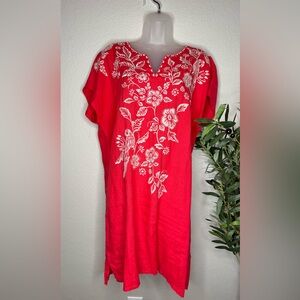 Johnny‎ Was Red Embroidered Linen Tunic Dress Women’s Large Boho Floral